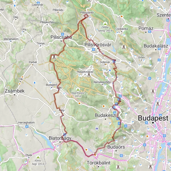 Map miniature of "Pilisszántó Loop" cycling inspiration in Pest, Hungary. Generated by Tarmacs.app cycling route planner