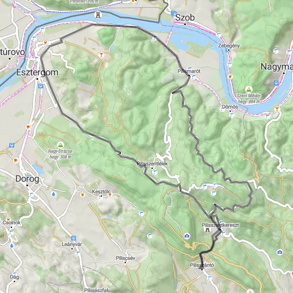 Map miniature of "Pilisszántó Scenic Road Ride" cycling inspiration in Pest, Hungary. Generated by Tarmacs.app cycling route planner