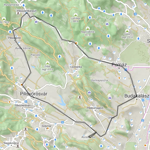 Map miniature of "Pilisszentkereszt Challenge" cycling inspiration in Pest, Hungary. Generated by Tarmacs.app cycling route planner