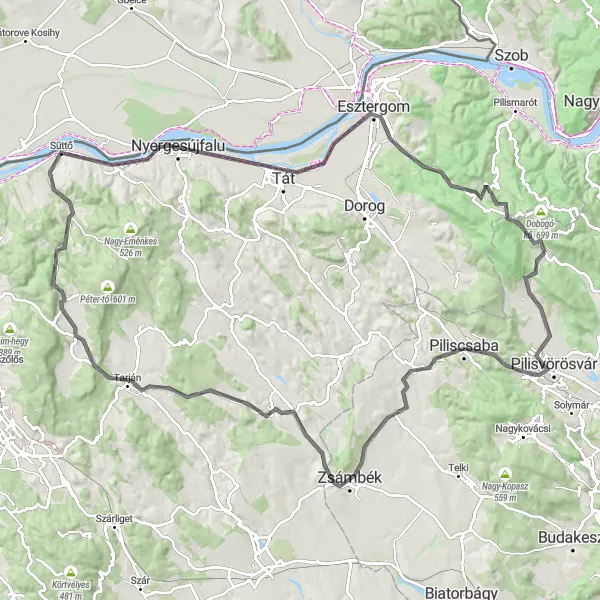 Map miniature of "Pilis Loop" cycling inspiration in Pest, Hungary. Generated by Tarmacs.app cycling route planner