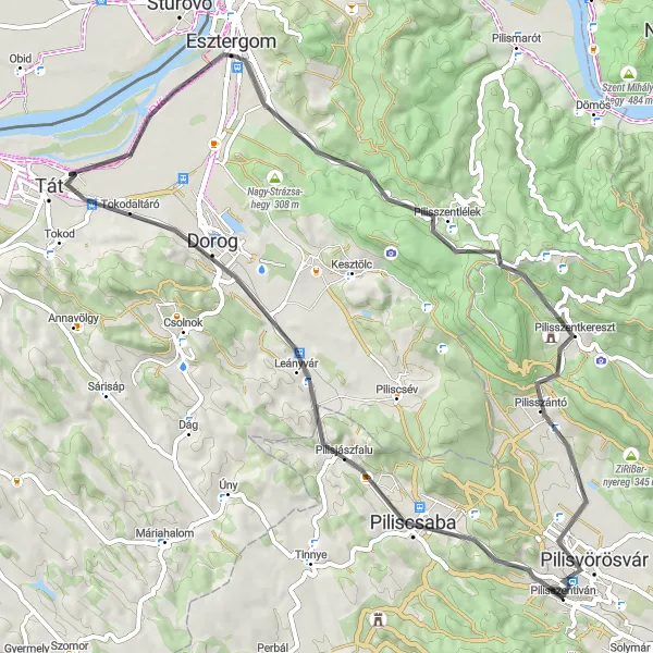 Map miniature of "Scenic Road Trip around Pilisvörösvár" cycling inspiration in Pest, Hungary. Generated by Tarmacs.app cycling route planner