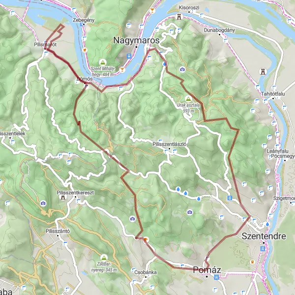 Map miniature of "The Gravel Adventure in the Hills" cycling inspiration in Pest, Hungary. Generated by Tarmacs.app cycling route planner