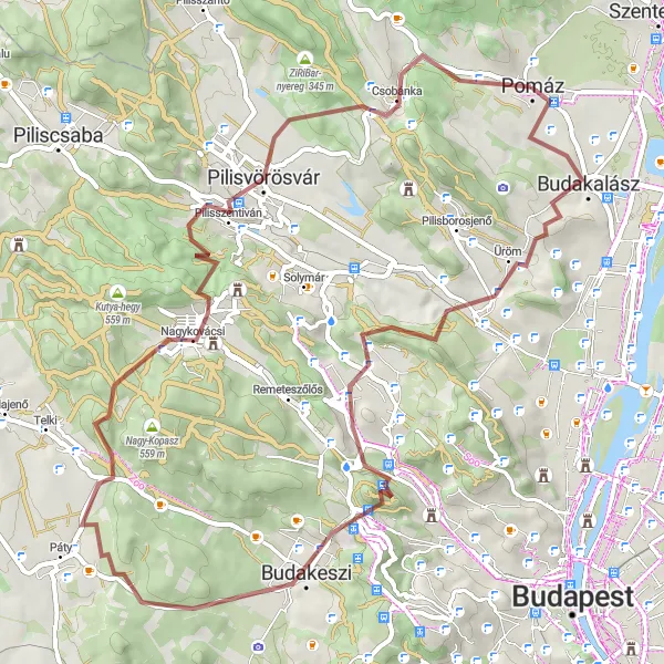Map miniature of "Scenic Gravel Route" cycling inspiration in Pest, Hungary. Generated by Tarmacs.app cycling route planner