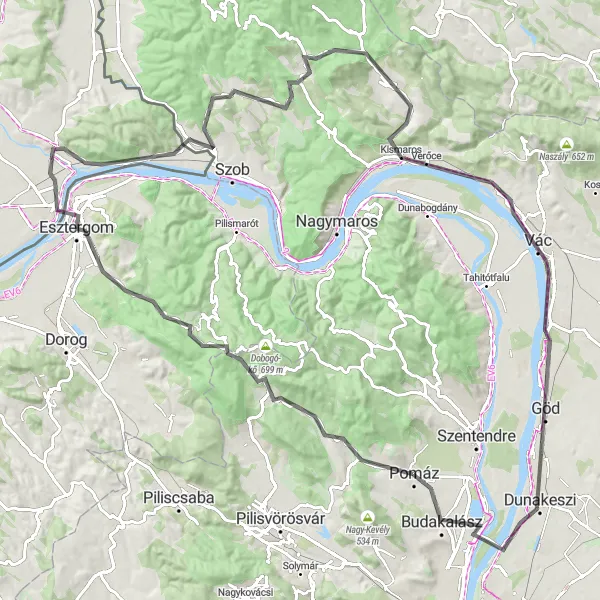 Map miniature of "Pomáz to Pilisszentkereszt and Back" cycling inspiration in Pest, Hungary. Generated by Tarmacs.app cycling route planner