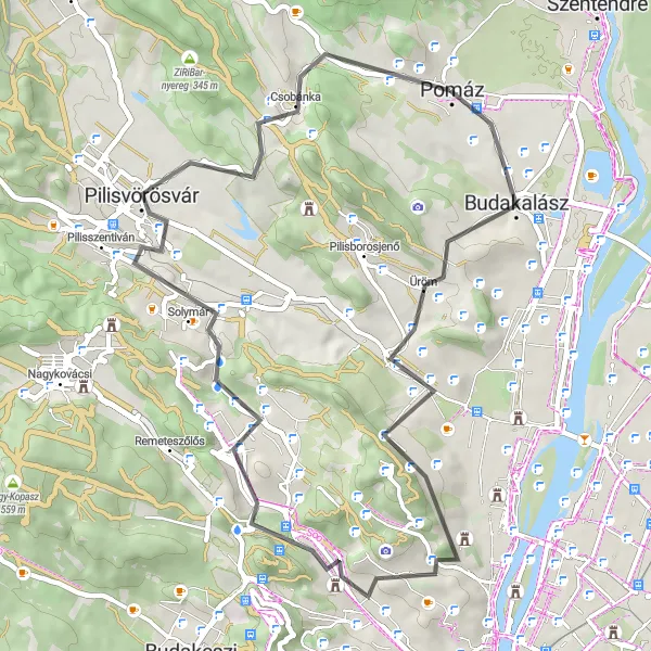 Map miniature of "Explore Pomáz and Beyond" cycling inspiration in Pest, Hungary. Generated by Tarmacs.app cycling route planner