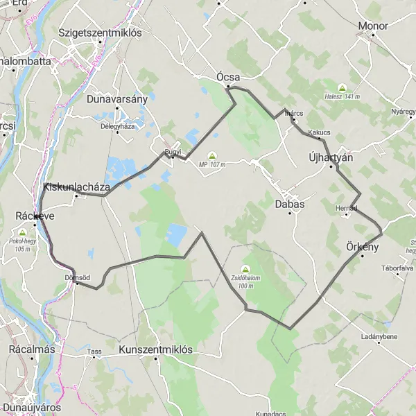 Map miniature of "Cycling Adventure in the Pest County Countryside" cycling inspiration in Pest, Hungary. Generated by Tarmacs.app cycling route planner