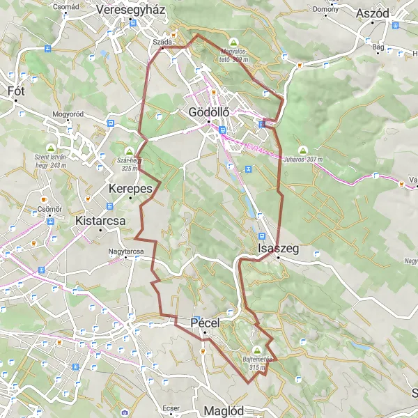 Map miniature of "Szada to Bolnoka Scenic Ride" cycling inspiration in Pest, Hungary. Generated by Tarmacs.app cycling route planner