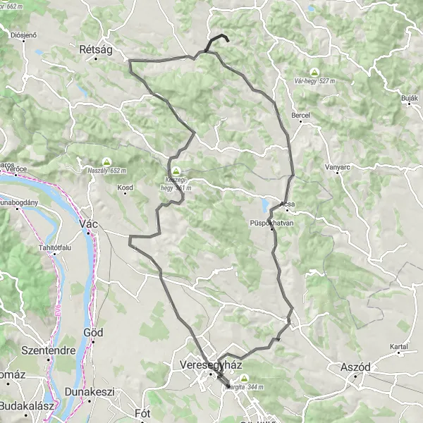 Map miniature of "The Hilltop Adventure" cycling inspiration in Pest, Hungary. Generated by Tarmacs.app cycling route planner