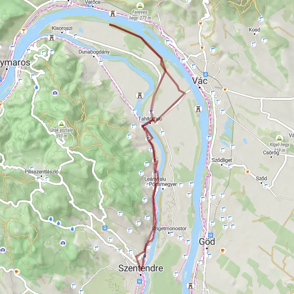 Map miniature of "Szentendre to LIMES Pannónia and Bükköspart" cycling inspiration in Pest, Hungary. Generated by Tarmacs.app cycling route planner