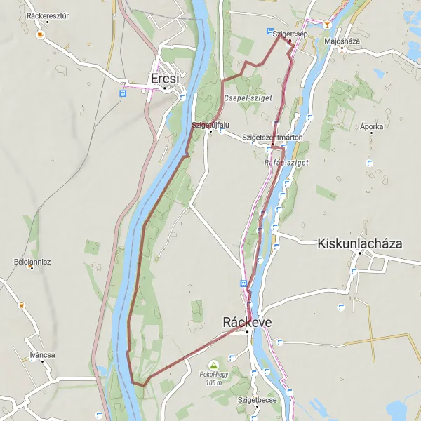 Map miniature of "Danube Bend Gravel Adventure" cycling inspiration in Pest, Hungary. Generated by Tarmacs.app cycling route planner