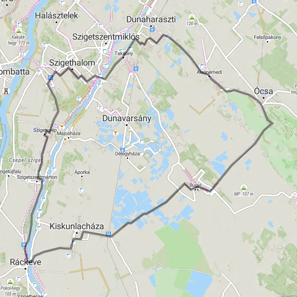 Map miniature of "Breathtaking Cycle Route through Szigetcsép and Surrounding Areas" cycling inspiration in Pest, Hungary. Generated by Tarmacs.app cycling route planner