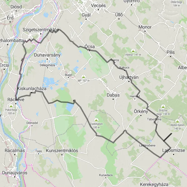 Map miniature of "Scenic Landscapes and Historical Landmarks" cycling inspiration in Pest, Hungary. Generated by Tarmacs.app cycling route planner