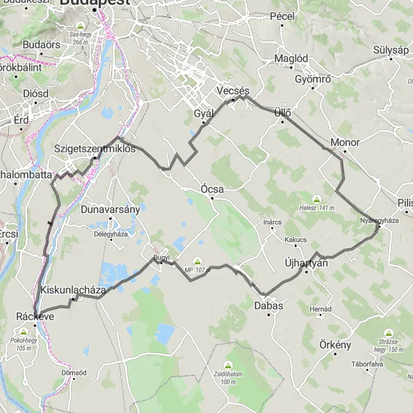 Map miniature of "Grand Danube Circuit" cycling inspiration in Pest, Hungary. Generated by Tarmacs.app cycling route planner