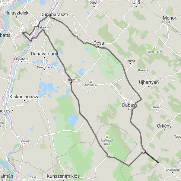 Map miniature of "Szigethalom - Tatárszentgyörgy Road Loop" cycling inspiration in Pest, Hungary. Generated by Tarmacs.app cycling route planner