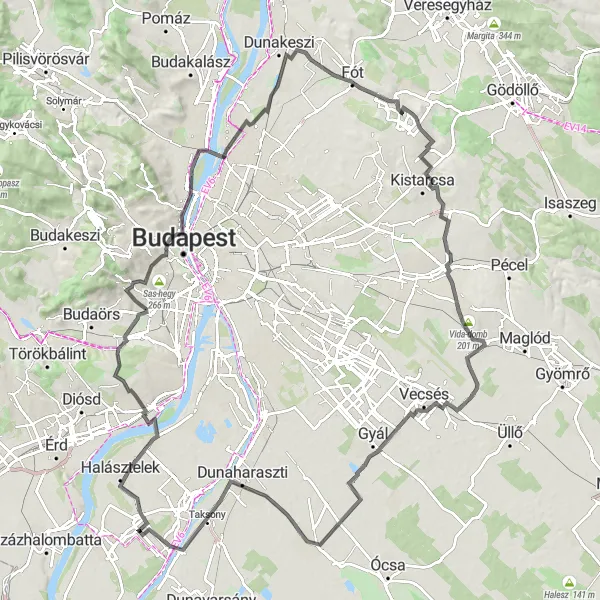 Map miniature of "Legends of the Danube" cycling inspiration in Pest, Hungary. Generated by Tarmacs.app cycling route planner