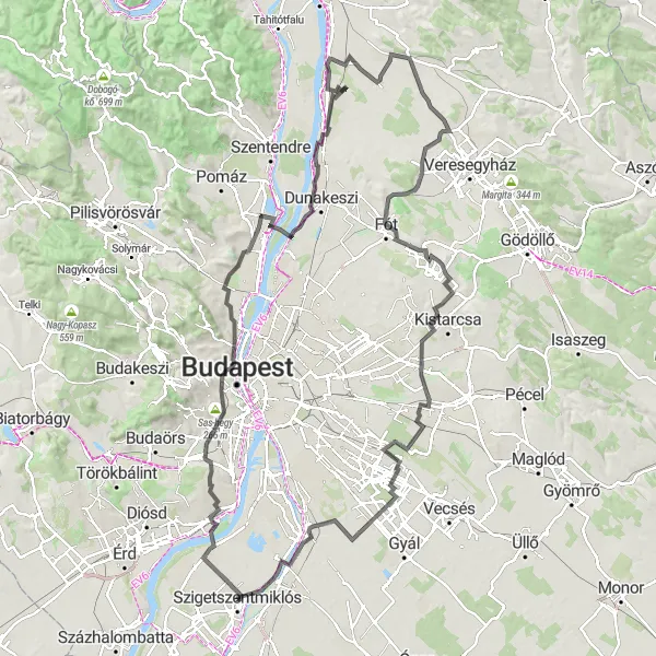 Map miniature of "Scenic Road Journey Through Pest" cycling inspiration in Pest, Hungary. Generated by Tarmacs.app cycling route planner
