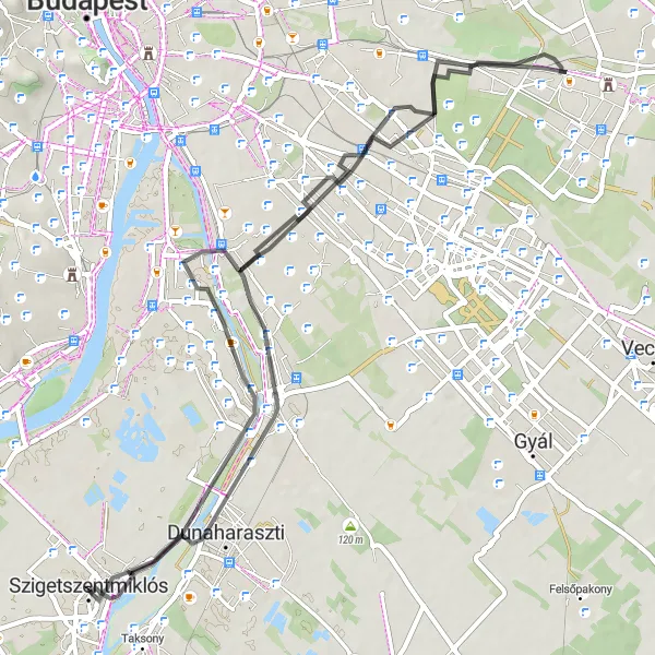 Map miniature of "Danube Discovery" cycling inspiration in Pest, Hungary. Generated by Tarmacs.app cycling route planner