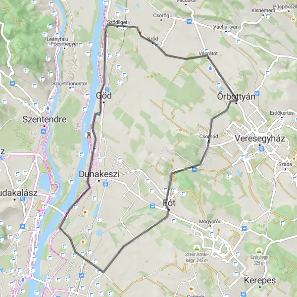 Map miniature of "Picturesque Road Tour" cycling inspiration in Pest, Hungary. Generated by Tarmacs.app cycling route planner