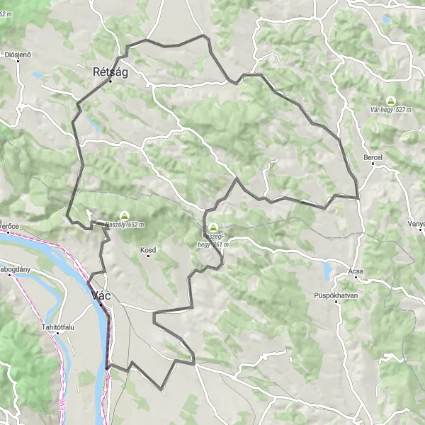 Map miniature of "Scenic Countryside Loop" cycling inspiration in Pest, Hungary. Generated by Tarmacs.app cycling route planner