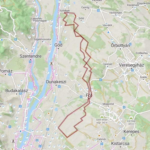 Map miniature of "Exploring the Gravel Trails of Pest County" cycling inspiration in Pest, Hungary. Generated by Tarmacs.app cycling route planner