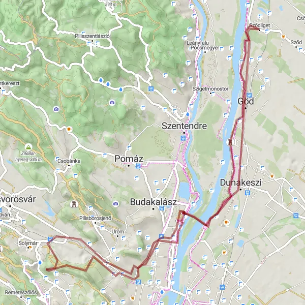 Map miniature of "Historical and Natural Gems of Pest County" cycling inspiration in Pest, Hungary. Generated by Tarmacs.app cycling route planner