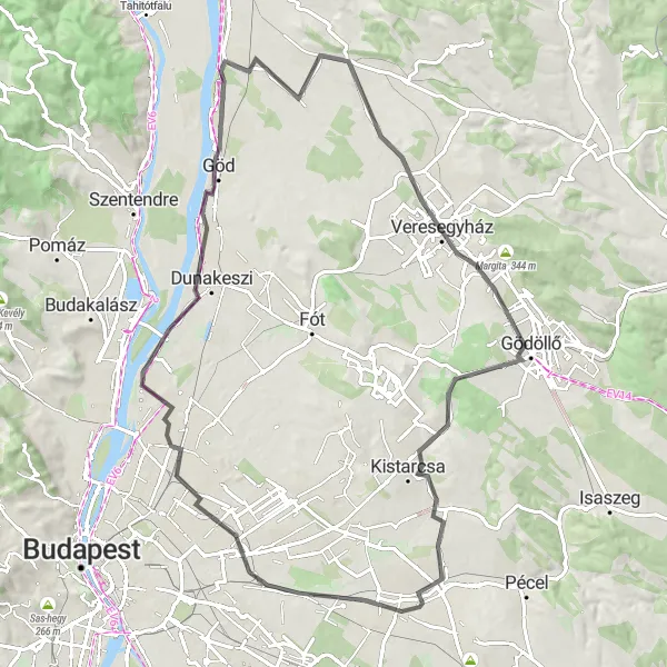 Map miniature of "Discovering Pest County's Hidden Gems" cycling inspiration in Pest, Hungary. Generated by Tarmacs.app cycling route planner