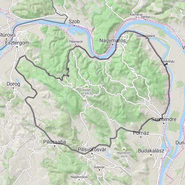 Map miniature of "Pest Road 1" cycling inspiration in Pest, Hungary. Generated by Tarmacs.app cycling route planner