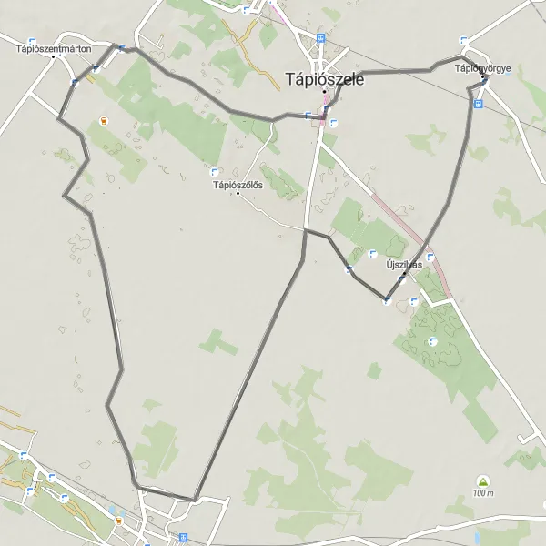 Map miniature of "The Tápiószele Loop" cycling inspiration in Pest, Hungary. Generated by Tarmacs.app cycling route planner