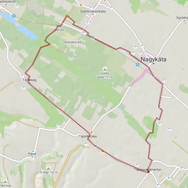 Map miniature of "Gravel Adventure to Nagykáta" cycling inspiration in Pest, Hungary. Generated by Tarmacs.app cycling route planner