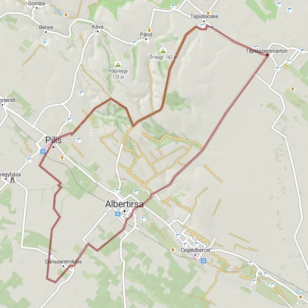 Map miniature of "Albertirsa Loop" cycling inspiration in Pest, Hungary. Generated by Tarmacs.app cycling route planner