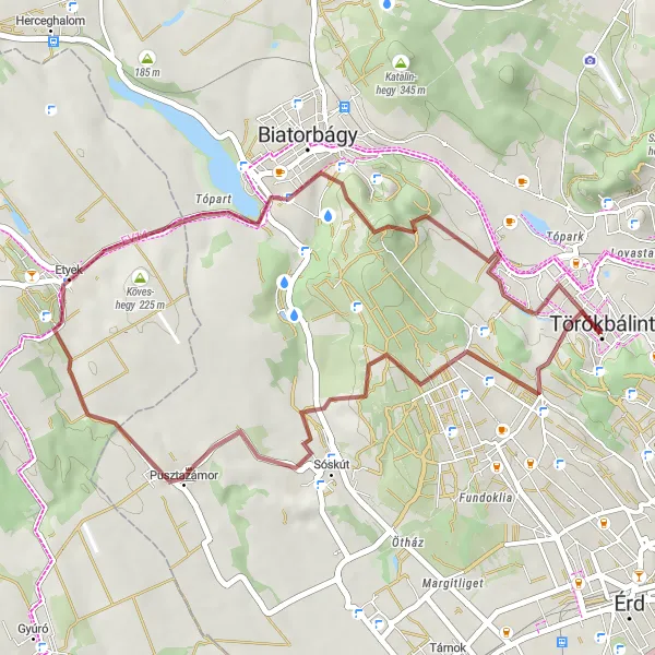 Map miniature of "Sóskút and Etyek Gravel Ride" cycling inspiration in Pest, Hungary. Generated by Tarmacs.app cycling route planner