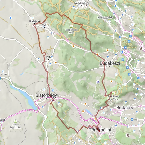 Map miniature of "Biatorbágyi Vasúti Viadukt - Ló-hegy - Kálvária-panoráma" cycling inspiration in Pest, Hungary. Generated by Tarmacs.app cycling route planner