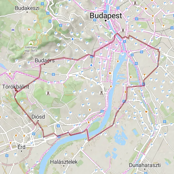 Map miniature of "Diósd - Budaörs - Kálvária-domb" cycling inspiration in Pest, Hungary. Generated by Tarmacs.app cycling route planner