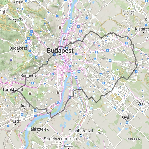 Map miniature of "Rupp-hegy and Cinkota Challenge" cycling inspiration in Pest, Hungary. Generated by Tarmacs.app cycling route planner