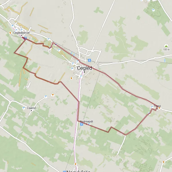 Map miniature of "Nyársapát and Ceglédbercel Gravel Loop" cycling inspiration in Pest, Hungary. Generated by Tarmacs.app cycling route planner