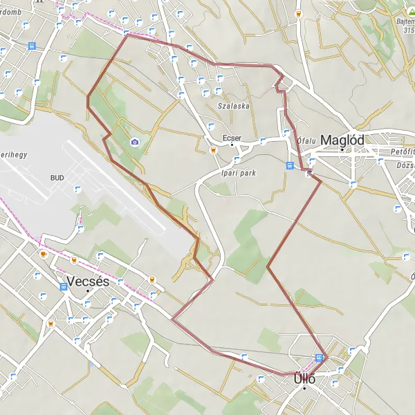 Map miniature of "Üllő - Merzse Wetlands - Vida-domb - Üllő Gravel Route" cycling inspiration in Pest, Hungary. Generated by Tarmacs.app cycling route planner