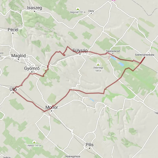 Map miniature of "Gravel Adventure in Gyömrő" cycling inspiration in Pest, Hungary. Generated by Tarmacs.app cycling route planner