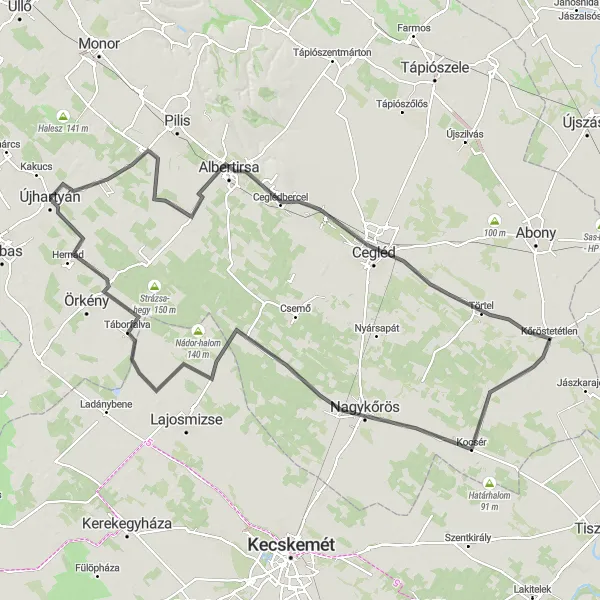 Map miniature of "The Countryside Cruise" cycling inspiration in Pest, Hungary. Generated by Tarmacs.app cycling route planner