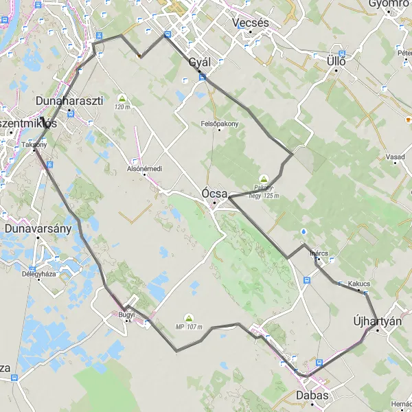 Map miniature of "The Riverside Ride" cycling inspiration in Pest, Hungary. Generated by Tarmacs.app cycling route planner