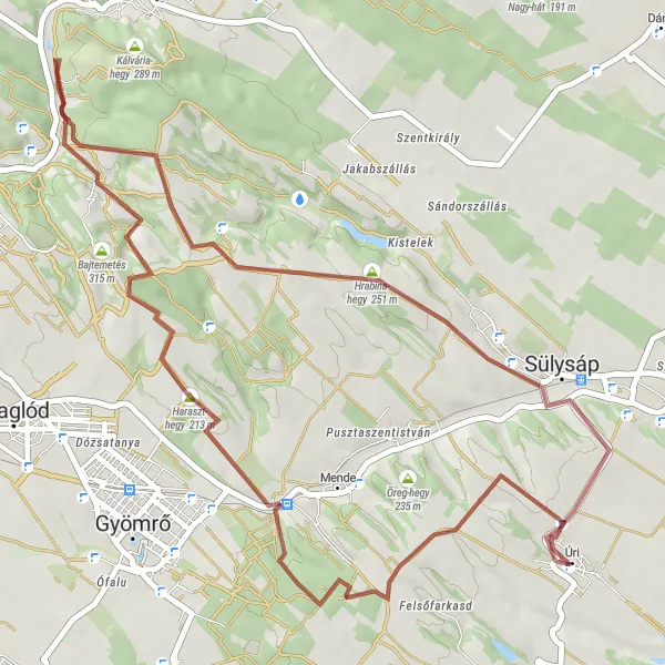 Map miniature of "Ó-hegy - Haraszt-hegy - Nagy-hegy - Hrabina-hegy - Sülysáp - Úri Gravel Cycling Route" cycling inspiration in Pest, Hungary. Generated by Tarmacs.app cycling route planner