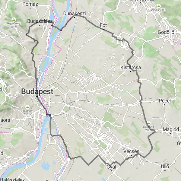 Map miniature of "Countryside Adventure" cycling inspiration in Pest, Hungary. Generated by Tarmacs.app cycling route planner