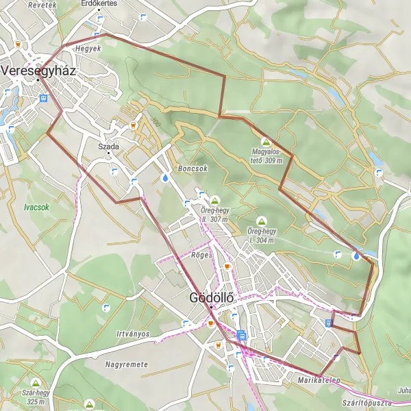 Map miniature of "Veresegyház to Gödöllő Castle" cycling inspiration in Pest, Hungary. Generated by Tarmacs.app cycling route planner