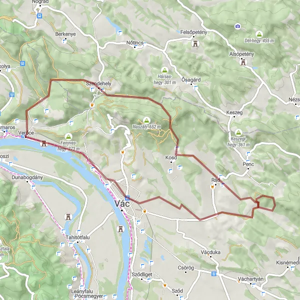 Map miniature of "The Mountain Panorama" cycling inspiration in Pest, Hungary. Generated by Tarmacs.app cycling route planner