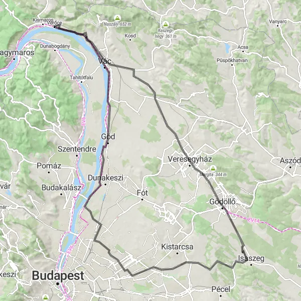 Map miniature of "Verőce to Vác Loop" cycling inspiration in Pest, Hungary. Generated by Tarmacs.app cycling route planner