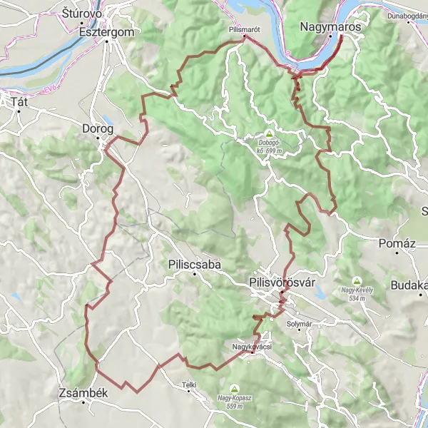 Map miniature of "Pilis Hills Epic" cycling inspiration in Pest, Hungary. Generated by Tarmacs.app cycling route planner