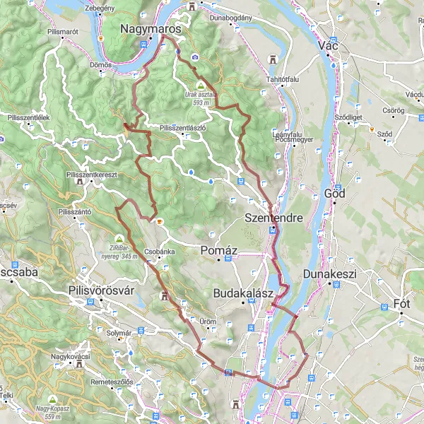 Map miniature of "Scenic Gravel Adventure: Visegrád and the Surroundings" cycling inspiration in Pest, Hungary. Generated by Tarmacs.app cycling route planner