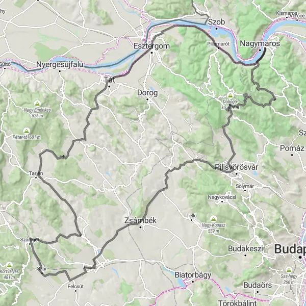 Map miniature of "Visegrád Loop" cycling inspiration in Pest, Hungary. Generated by Tarmacs.app cycling route planner
