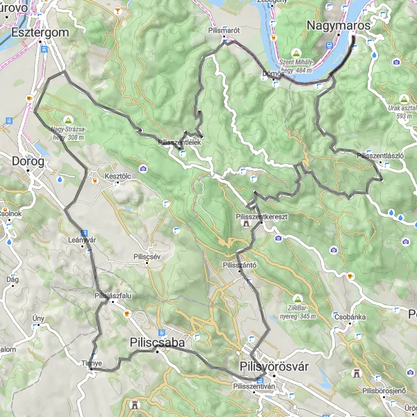 Map miniature of "Visegrád Hills Challenge" cycling inspiration in Pest, Hungary. Generated by Tarmacs.app cycling route planner