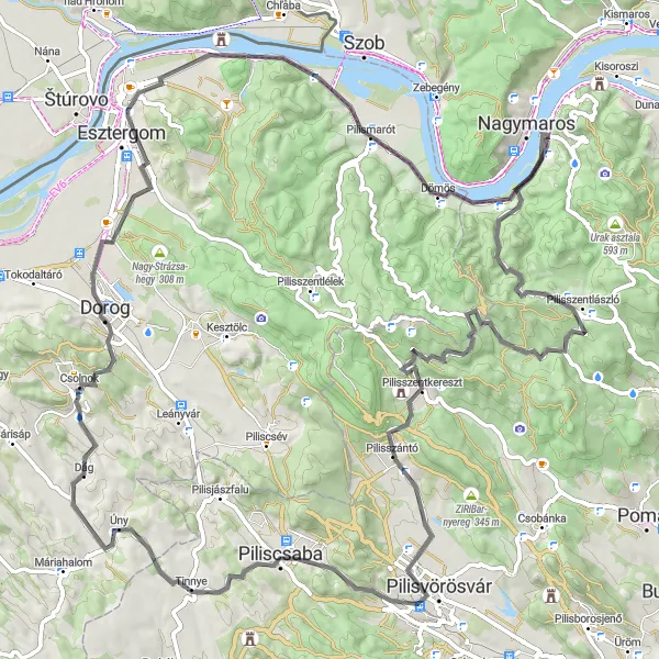 Map miniature of "Visegrád and Beyond" cycling inspiration in Pest, Hungary. Generated by Tarmacs.app cycling route planner