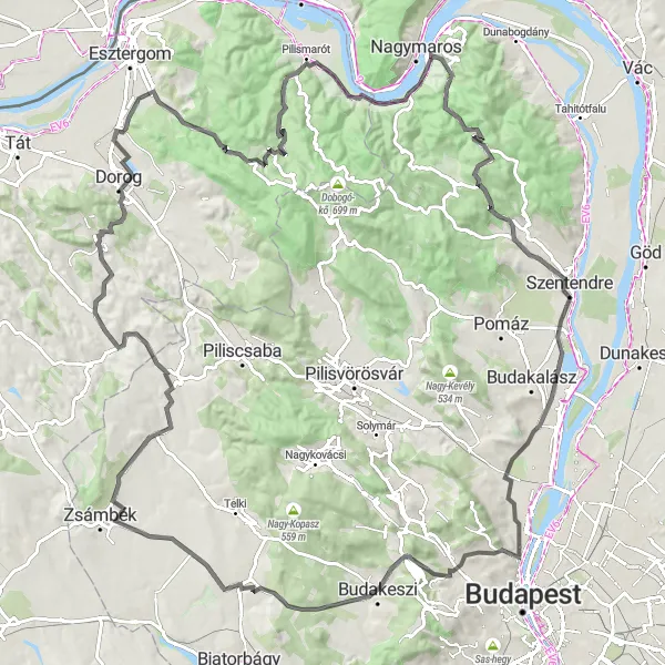 Map miniature of "Ultimate Road Cycling Challenge: Visegrád and Beyond" cycling inspiration in Pest, Hungary. Generated by Tarmacs.app cycling route planner